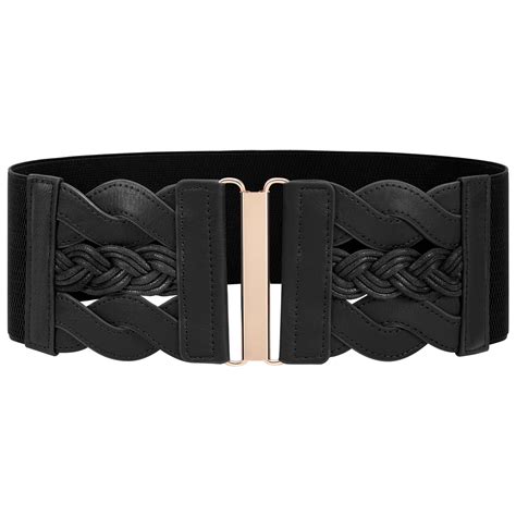 SUOSDEY Black Women's Belts Elastic Wide Belt Woven Cinch Belt for ...