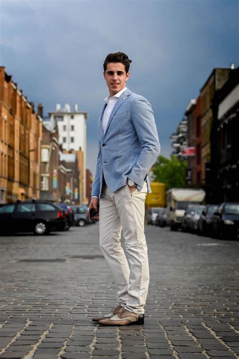 Pale blue blazer + white dress shirt + khaki pants #MensFashionSmart ...