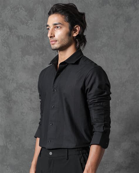 Rare Rabbit Men's Lurtz-1 Black Cotton Striped Print Tailored Fit Full