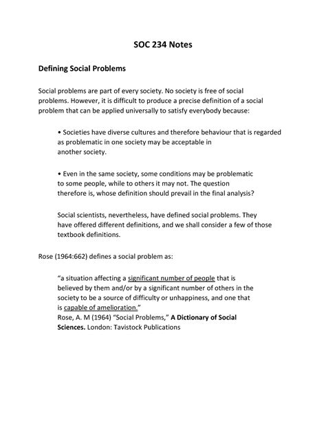 SOC 234 Notes (Defining Social Problems) - SOC 234 Notes Defining ...