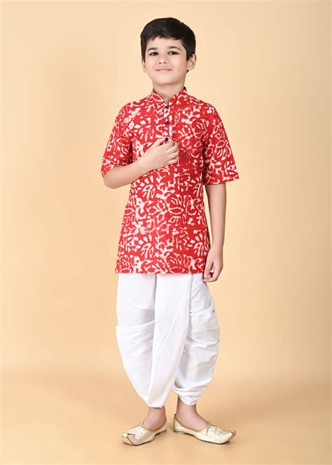 Boy's Pure Cotton Printed Kurta And Dhoti – Trendia