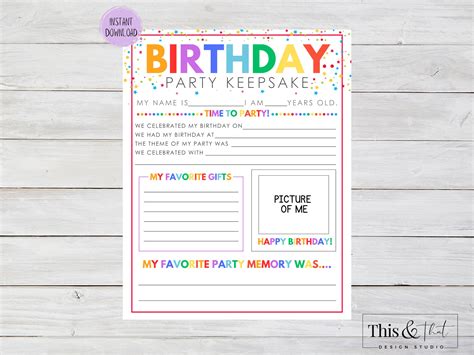 Birthday Party Keepsake Printable | Kids Printable Birthday ...