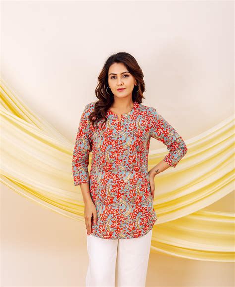 Crimson Bloom Printed Cotton Top – MISSPRINT