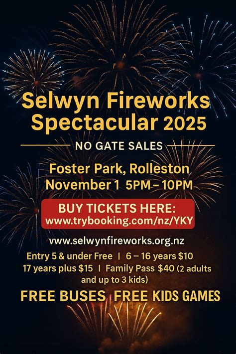 Selwyn Fireworks Spectacular 2025, Foster Park Rolleston, 1 November ...