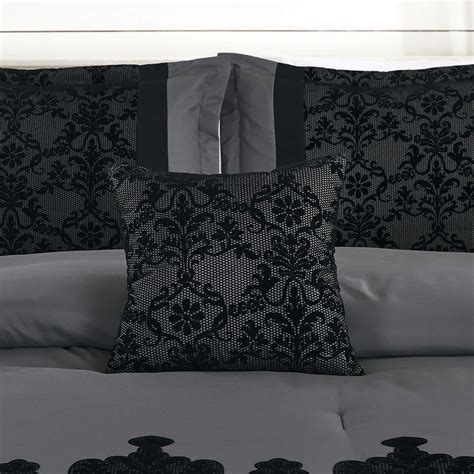 7-Piece Grey Deluxe Flocked Lace Premium Comforter Set, Queen
