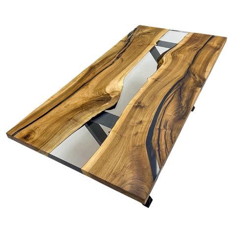 Walnut Clear Epoxy Resin Wooden Live Edge Dining Table For Sale at 1stDibs