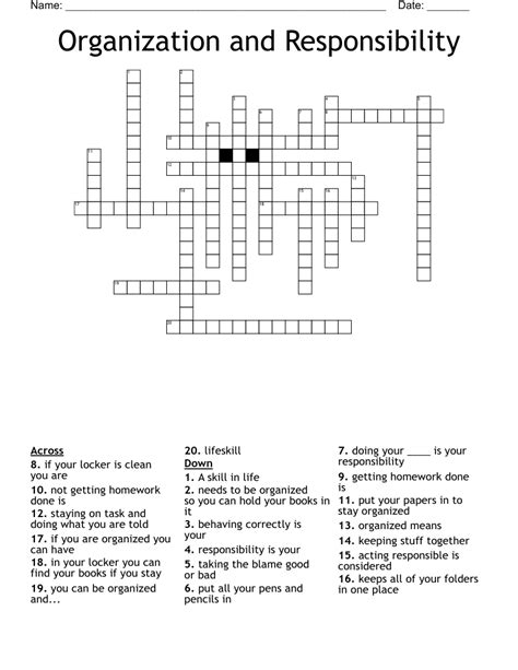 Responsibility and Organization Crossword Puzzle - WordMint