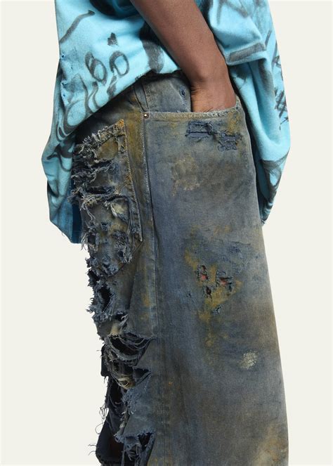 Balenciaga Men's Destroyed Baggy Jeans - Bergdorf Goodman