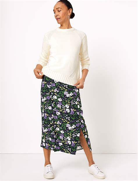 Buy Floral Split Front Straight Midi Skirt at Marks & Spencer