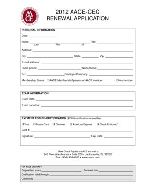 Fillable Online 2012 AACE-CEC Fax Email Print - pdfFiller