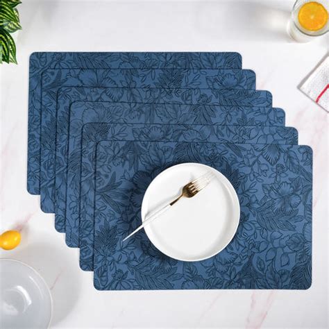 Beige Embossed Hibiscus Rectangular Placemats Set Of 6 Online - Premium ...