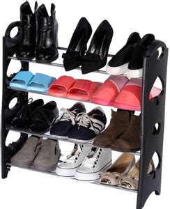 Shopixo Multipurpose Foldable Cabinet Organiser 4 Shelves, Black Metal ...