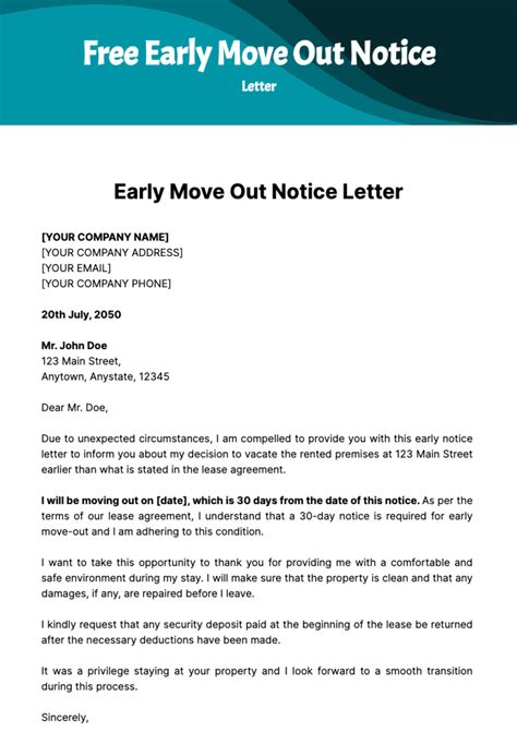 Early Move Out Notice Letter Template - Edit Online & Download Example ...