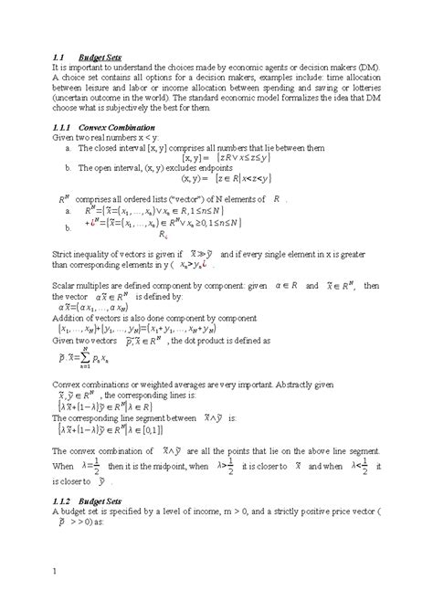 Micro 1 Class Notes - note - 1 Budget Sets It is important to ...