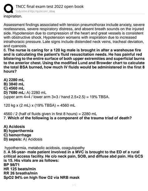SOLUTION: Tncc 9th edition final exam test 2025 2026 open book - Studypool