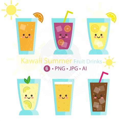 Kawaii Summer Fruit Drinks Clipart,drink clipart,kawaii clipart,summer ...