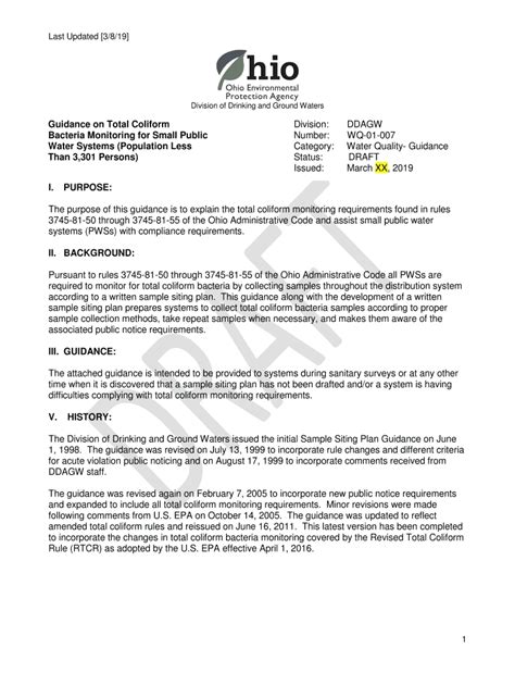 Fillable Online Guidance for Developing a Coliform Sample Siting Plan ...