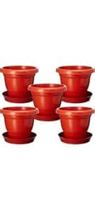 Kiddy Gamla Pots with Bottom Plates - 5 Pcs (8 Inch, Red) | Garden ...