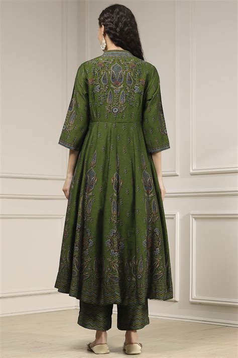 Buy Green Printed Anarkali Suit Set Online at Biba India