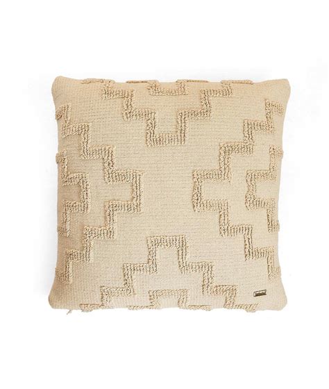Fret Cotton Knitted Decorative Natural Color 18 x 18 Inches Cushion Co ...