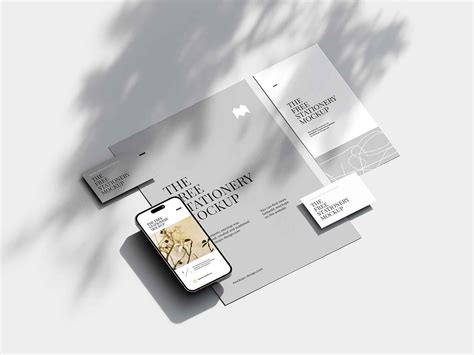 Clean Stationery Mockup with Shadows Overlay (PSD)