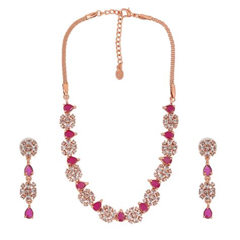 Buy Estele Rose Gold Plated CZ Sparkling Designer Necklace Set with ...