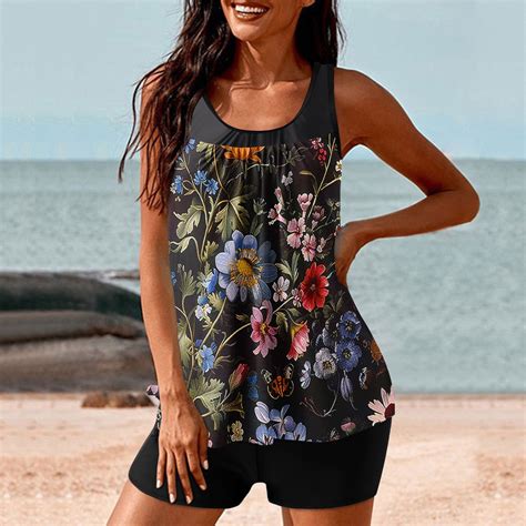 CALAFEBILA 2 Piece Women's Swimsuits Modest Tankini Floral Print ...