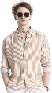 Jai Textiles Men Striped Casual Brown Shirt - Buy Jai Textiles Men ...
