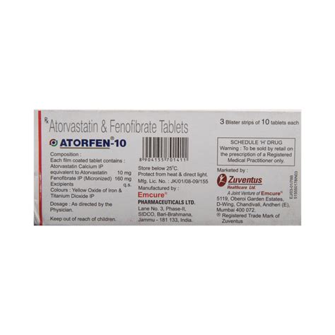 Atorfen 10 Tablet buy now @ ₹100.22 Tablet | Online Rengas Pharmacy India