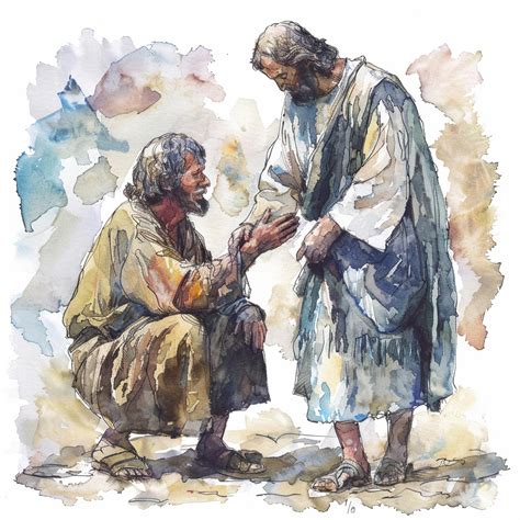 Watercolor illustration of Jesus and the leper a moment of healing and ...