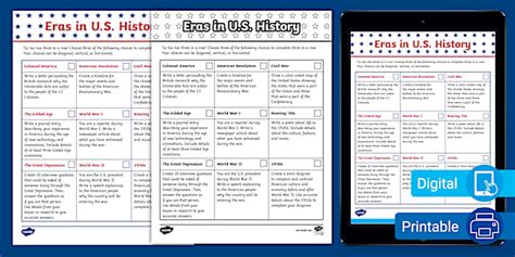 Eras in U.S. History Choice Board for 6th-8th Grade - Twinkl