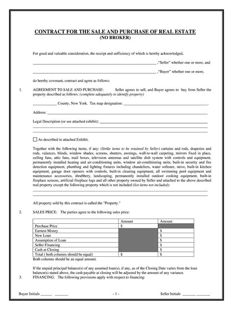 New York Contract for Sale and Purchase - Blank Fillable Template ...