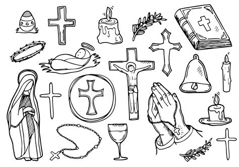 Christian Religion doodle icon set. Christianity Vector illustration ...