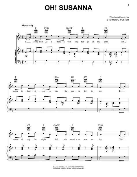Download Oh! Susanna - Stephen C. Foster | Piano, Vocal & Guitar Sheet ...