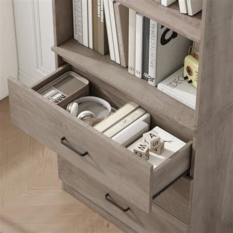 FOTOSOK 71”H Grey Bookshelf with Drawers, India | Ubuy