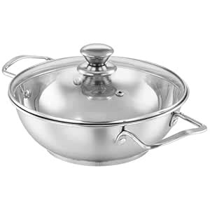 Triply Stainless Steel Kadhai with Glass Lid, 22 cm, Induction and Gas ...