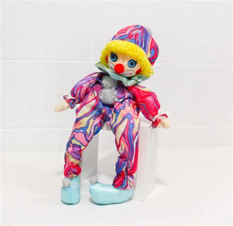 Vintage Dolmax Wind-up Musical Clown Doll – Soft Body, Colorful Print Costume, Yellow Hair ...