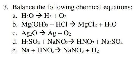 3. Balance the following chemical equations - Brainly.in