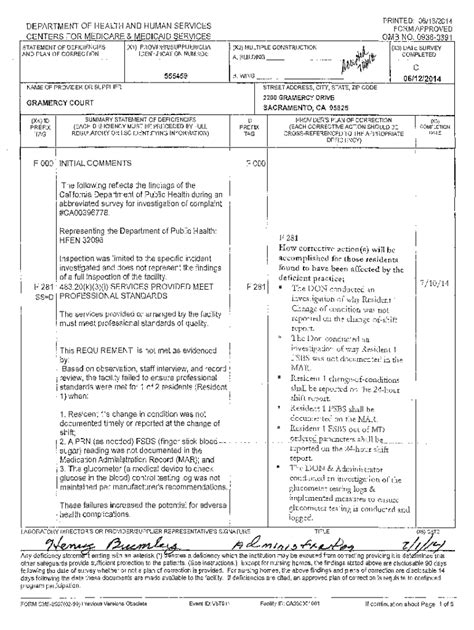 Fillable Online Statement of Deficiencies and Plan of Correction Fax ...