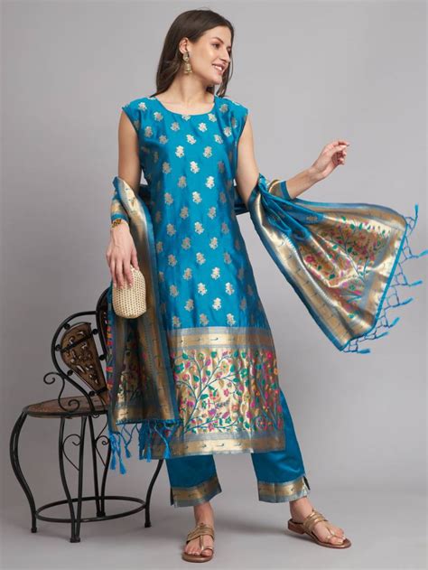 Vp 9327 Cotton Silk Jacquard Kurti Bottom With Banarasi Silk Dupatta ...