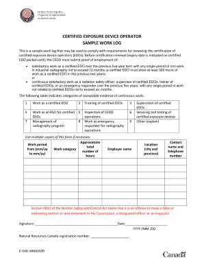 Fillable Online Certified Exposure device operator sample work log work ...