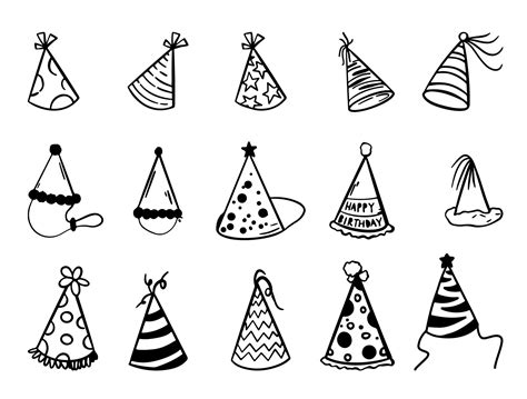 Hand Drawn Birthday Party Hat Outline Vector Set 23209838 Vector Art at ...
