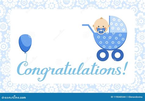 Congratulations, Baby Boy, Card, English, Vector. Stock Vector ...