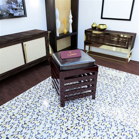WooDinto Wooden 12 inch Cushion Stool for Living Room | Side Stool ...