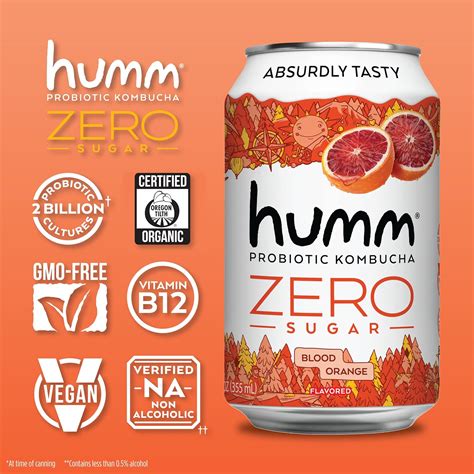 Humm Probiotic Kombucha Zero Sugar Blood Orange - No India | Ubuy
