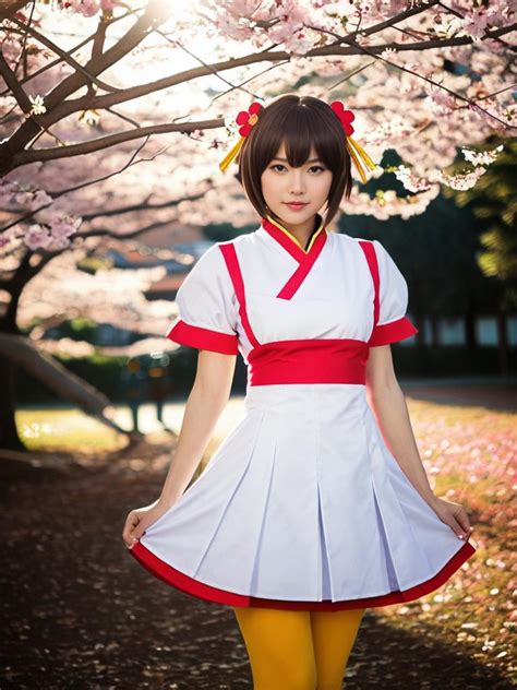 Realistic Sakura Kasugano Cosplay Woman with Cherry Blossoms swap face