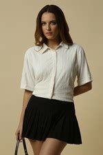 Buy Women White Textured Short Sleeves Shirt Online - 39828005 | Allen ...