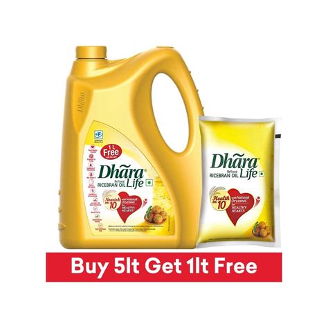 Dhara Life Refined Rice Bran Oil (Jar) - Free 1 l Rice Bran Oil (Pouch)