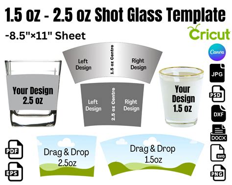 1.5 Oz 2.5 Oz Shot Glass Template Bundle Svg, Glass Template ...