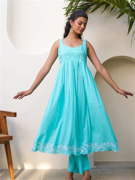 Blue Sleeveless Anarkali Suit Set
